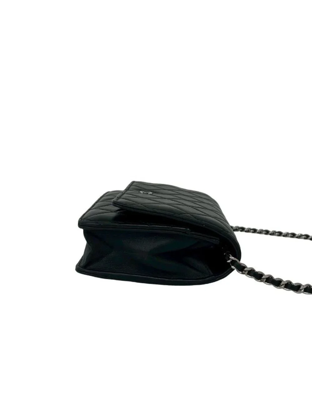 Chanel With Card Quilted CC Logo Lambskin Shoulder Bag Pochette Black
